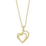 Elegante Damen-Halskette mit Doppelherz-Anhänger aus Silber oder vergoldetem Silber, verziert mit funkelnden Steinen, ideal als Geschenk für stilbewusste Frauen.