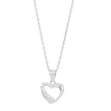 Das Produktbild zeigt eine filigrane Damen-Halskette aus 925 Sterling Silber mit einem etwa 11 mm großen, teilweise mit Zirkonia besetzten Herzanhänger als romantisches Schmuckstück und liebevolle Geschenkidee.