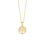 Die Halskette aus 925 Sterling Silber zeigt einen runden Lebensbaum-Anhänger mit funkelnden Zirkonia und eignet sich ideal als stilvolles Schmuckstück für Damen.