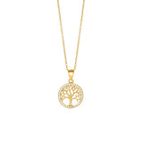 Die Halskette aus 925 Sterling Silber zeigt einen runden Lebensbaum-Anhänger mit funkelnden Zirkonia und eignet sich ideal als stilvolles Schmuckstück für Damen.