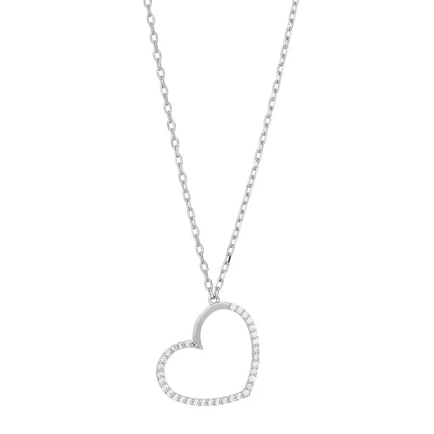 Elegante Damen-Halskette mit offenem Herzanhänger aus Silber oder vergoldetem Silber, verziert mit funkelnden Zirkonia, ideal als Geschenk für Frauen.