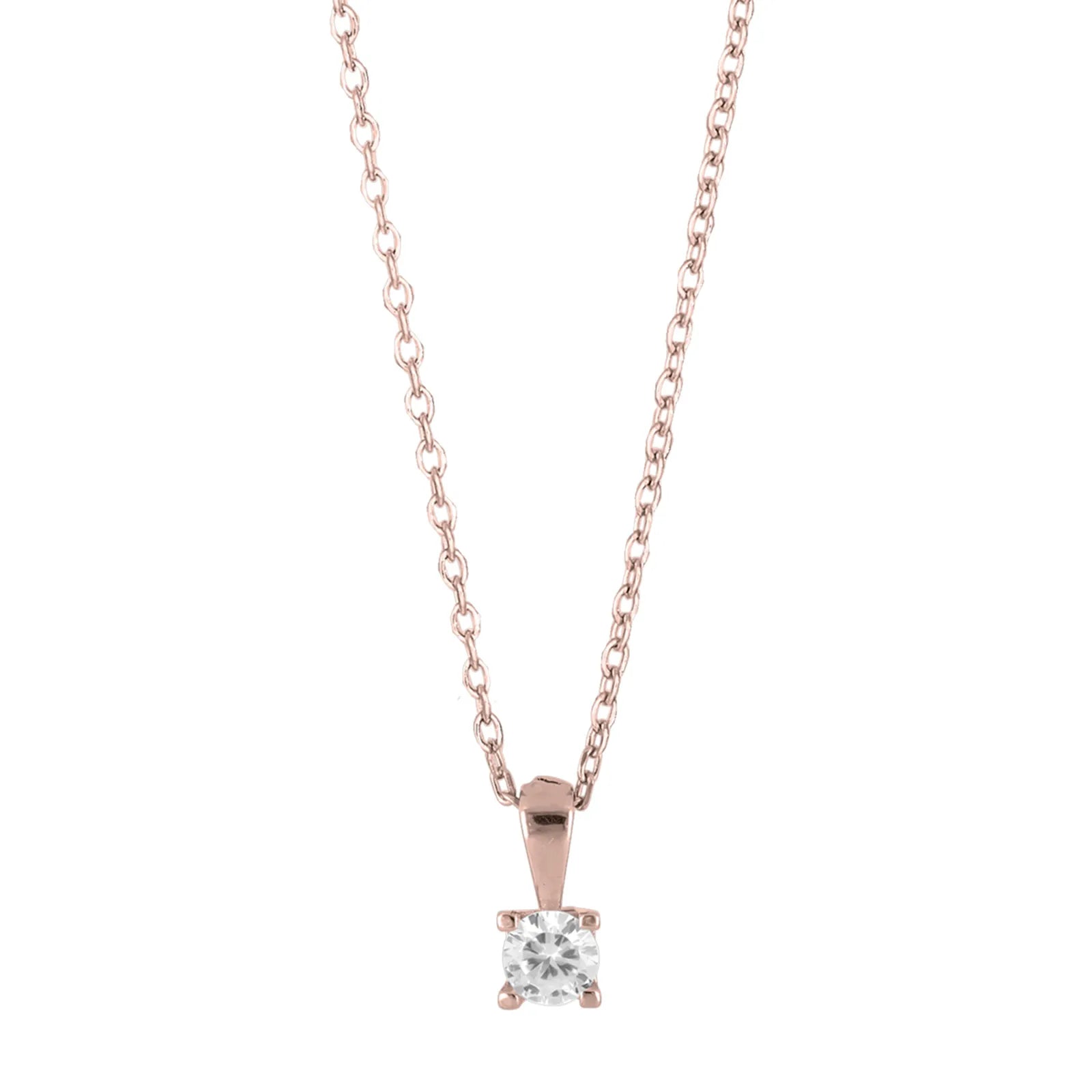 Diese feine Damenhalskette aus 925 Sterling Silber, wahlweise rhodiniert, gelb- oder rosévergoldet, mit einem rund geschliffenen Zirkonia-Solitär im Krappenanhänger richtet sich an stilbewusste Frauen, die eine zeitlose Kette für Alltag und besondere Anlässe suchen.