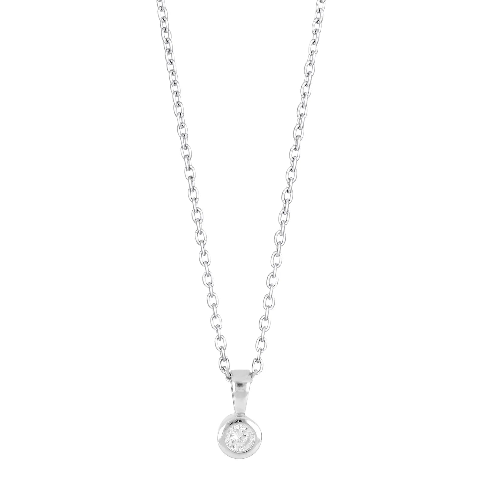 Diese zarte Damenhalskette aus 925 Sterling Silber, wahlweise rhodiniert, gelb- oder rosévergoldet, mit rund gefasstem Zirkonia-Solitär als Anhänger ist ideal für stilbewusste Frauen im Alltag und zu besonderen Anlässen.
