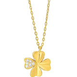 Feine Damen-Halskette aus 925 Sterling Silber, wahlweise vergoldet oder in Silber, mit vierblättrigem Kleeblatt-Anhänger und funkelndem Zirkonia-Herzblatt als eleganter Glücksbringer für stilbewusste Frauen.