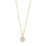 Zarte Halskette aus 925 Sterling Silber mit rundem Zirkonia-Anhänger im Halo-Design, ideal für Damen, die zeitlosen und eleganten Schmuck lieben.