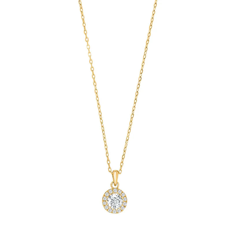 Zarte Halskette aus 925 Sterling Silber mit rundem Zirkonia-Anhänger im Halo-Design, ideal für Damen, die zeitlosen und eleganten Schmuck lieben.