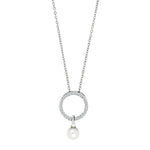 Feine Damen-Halskette aus 925 Sterling Silber, wahlweise vergoldet oder in Silber, mit funkelndem Zirkonia-Kreis und herabhängender Süßwasserperle als eleganter Blickfang für stilbewusste Frauen.