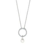 Feine Damen-Halskette aus 925 Sterling Silber, wahlweise vergoldet oder in Silber, mit funkelndem Zirkonia-Kreis und herabhängender Süßwasserperle als eleganter Blickfang für stilbewusste Frauen.