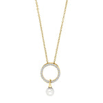 Feine Damen-Halskette aus 925 Sterling Silber, wahlweise vergoldet oder in Silber, mit funkelndem Zirkonia-Kreis und herabhängender Süßwasserperle als eleganter Blickfang für stilbewusste Frauen.