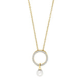 Feine Damen-Halskette aus 925 Sterling Silber, wahlweise vergoldet oder in Silber, mit funkelndem Zirkonia-Kreis und herabhängender Süßwasserperle als eleganter Blickfang für stilbewusste Frauen.