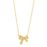 Feine Damen-Halskette aus 925 Sterling Silber, wahlweise vergoldet oder in Silber, mit funkelndem Zirkonia-Schleifenanhänger als verspielter Schmuck für stilbewusste Frauen.