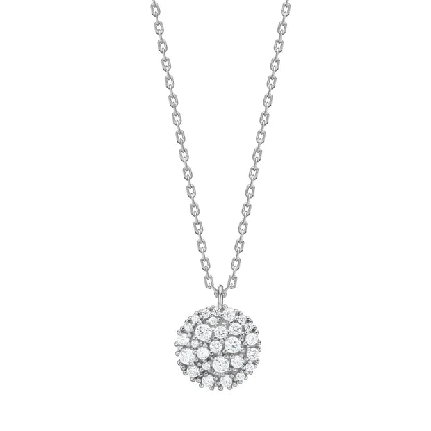 Elegante Damen-Halskette aus 925 Sterling Silber oder vergoldetem Silber mit rundem Anhänger aus funkelnden Zirkonia, ideal für stilbewusste Frauen.