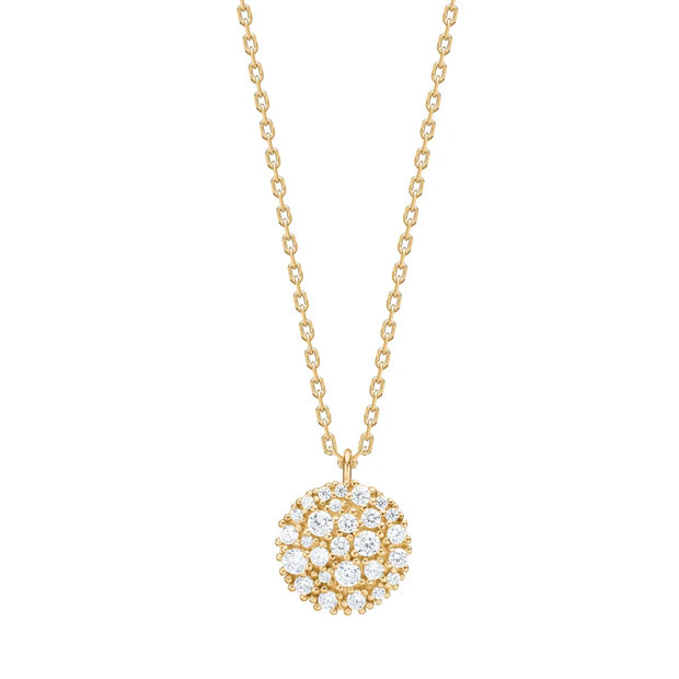 Elegante Damen-Halskette aus 925 Sterling Silber oder vergoldetem Silber mit rundem Anhänger aus funkelnden Zirkonia, ideal für stilbewusste Frauen.