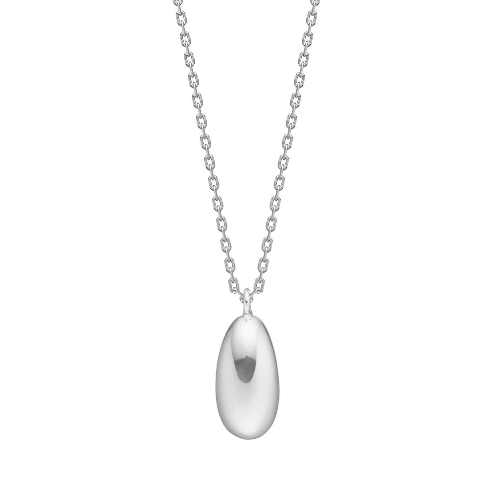 Eine elegante Damenhalskette aus 925 Sterling Silber mit einem polierten Tropfenanhänger im minimalistischen Design, ideal für stilbewusste Frauen.