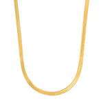 Das Produktbild zeigt eine flache Schlangenkette für Damen aus 925 Sterling Silber, wahlweise vergoldet, mit weich anschmiegsamem Verlauf als vielseitiges Basic-Schmuckstück für Alltag und besondere Anlässe.