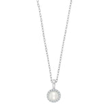 Elegante Damen-Halskette aus 925 Sterling Silber mit runder Süßwasserperle und funkelndem Zirkonia-Rahmen, ideal für stilbewusste Frauen.