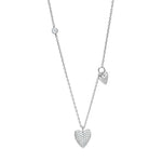 Diese romantische Damen-Halskette aus 925 Sterling Silber, wahlweise vergoldet, besitzt ein asymmetrisches Design mit pavébesetztem Herz, kleinem Glanzherz und Zirkonia-Element und richtet sich an stilbewusste Frauen.