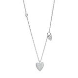 Diese romantische Damen-Halskette aus 925 Sterling Silber, wahlweise vergoldet, besitzt ein asymmetrisches Design mit pavébesetztem Herz, kleinem Glanzherz und Zirkonia-Element und richtet sich an stilbewusste Frauen.