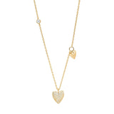 Diese romantische Damen-Halskette aus 925 Sterling Silber, wahlweise vergoldet, besitzt ein asymmetrisches Design mit pavébesetztem Herz, kleinem Glanzherz und Zirkonia-Element und richtet sich an stilbewusste Frauen.