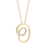 Diese moderne Damen-Halskette aus 925 Sterling Silber, wahlweise vergoldet oder in Silber, besitzt einen abstrakten Doppel-Oval-Anhänger mit Zirkonia-Besatz und richtet sich an stilbewusste Frauen.