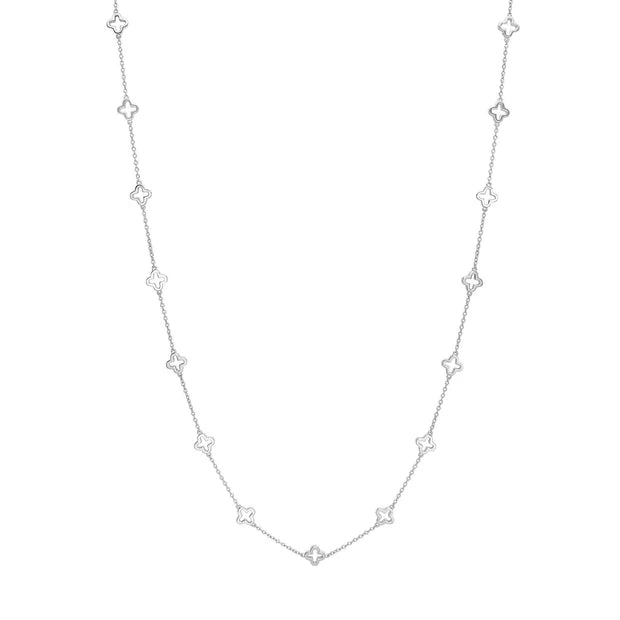 Die Abbildung zeigt eine filigrane Damenhalskette aus 925 Sterling Silber mit vielen kleinen, offenen Kreuz-Elementen im modernen, zeitlosen Design für stilbewusste Frauen.