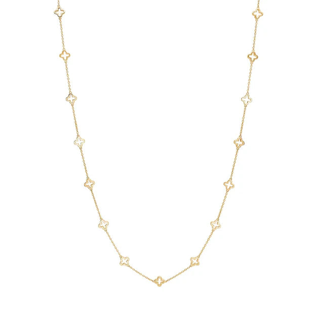 Die Abbildung zeigt eine filigrane Damenhalskette aus 925 Sterling Silber mit vielen kleinen, offenen Kreuz-Elementen im modernen, zeitlosen Design für stilbewusste Frauen.