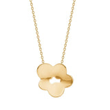 Die Bloom Damenhalskette aus 925 Sterling Silber oder 925 Silber vergoldet zeigt einen hochglanzpolierten Blütenanhänger mit modernem Ausschnitt und richtet sich an stilbewusste Frauen, die ein feminines Allround-Schmuckstück suchen.