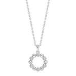 Feine Damen-Halskette aus 925 Sterling Silber, wahlweise vergoldet oder in Silber, mit rundem Anhänger aus abwechselnd polierten Kugeln und Zirkonia-Steinen als eleganter Schmuck für stilbewusste Frauen.