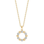 Feine Damen-Halskette aus 925 Sterling Silber, wahlweise vergoldet oder in Silber, mit rundem Anhänger aus abwechselnd polierten Kugeln und Zirkonia-Steinen als eleganter Schmuck für stilbewusste Frauen.