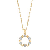 Feine Damen-Halskette aus 925 Sterling Silber, wahlweise vergoldet oder in Silber, mit rundem Anhänger aus abwechselnd polierten Kugeln und Zirkonia-Steinen als eleganter Schmuck für stilbewusste Frauen.