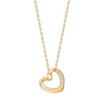 Diese zarte Damen-Halskette aus 925 Sterling Silber, wahlweise vergoldet, zeigt einen teilweise mit Zirkonia besetzten Herzanhänger und richtet sich an romantische, stilbewusste Frauen.