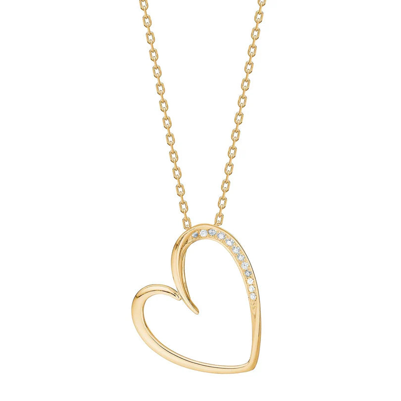 Zarte Damen-Herzkette aus glänzendem Metall in Silber oder vergoldet mit offenem Herzanhänger und funkelnden Steinen, ideal als romantisches Geschenk.