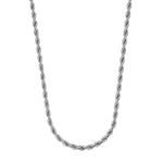 Silberne Herren-Rope-Chain aus 316L-Edelstahl mit gedrehten Kordelgliedern, verstellbar 55+5 cm; freigestelltes Produktfoto auf weißem Hintergrund, minimalistisch und modern.