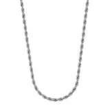 Silberne Herren-Rope-Chain aus 316L-Edelstahl mit gedrehten Kordelgliedern, verstellbar 55+5 cm; freigestelltes Produktfoto auf weißem Hintergrund, minimalistisch und modern.