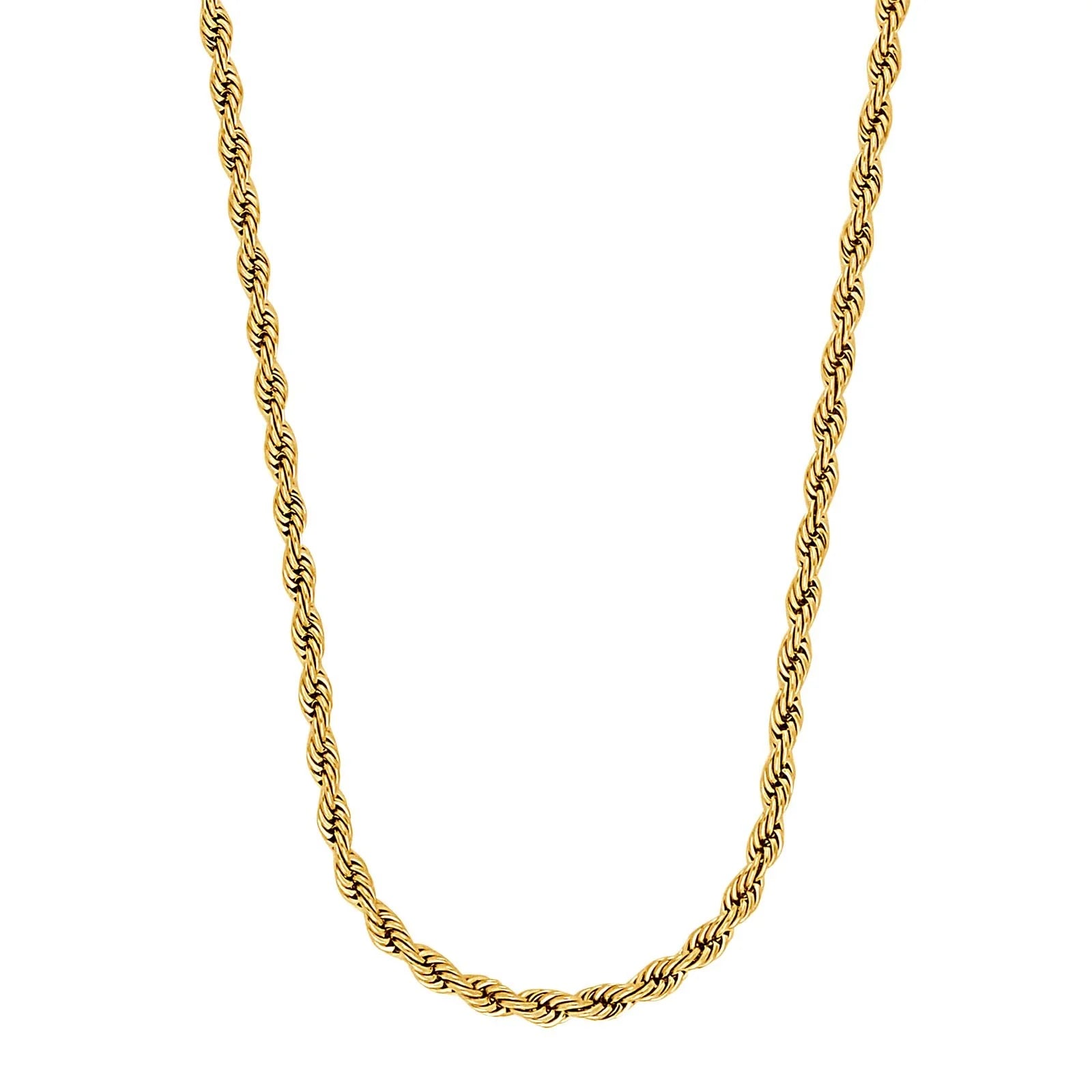 Goldene Herren-Rope-Chain aus 316L-Edelstahl, IPG-vergoldet, mit gedrehten Kordelgliedern; verstellbar 55+5 cm, hochglanzpoliert – freigestelltes Produktfoto auf weißem Hintergrund.