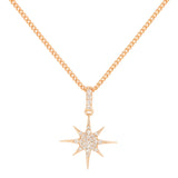 Roségoldene Damenkette mit filigranem achtzackigen Zirkonia-Sternanhänger auf weißem Hintergrund, eleganter Halsschmuck für Alltag und besondere Anlässe.