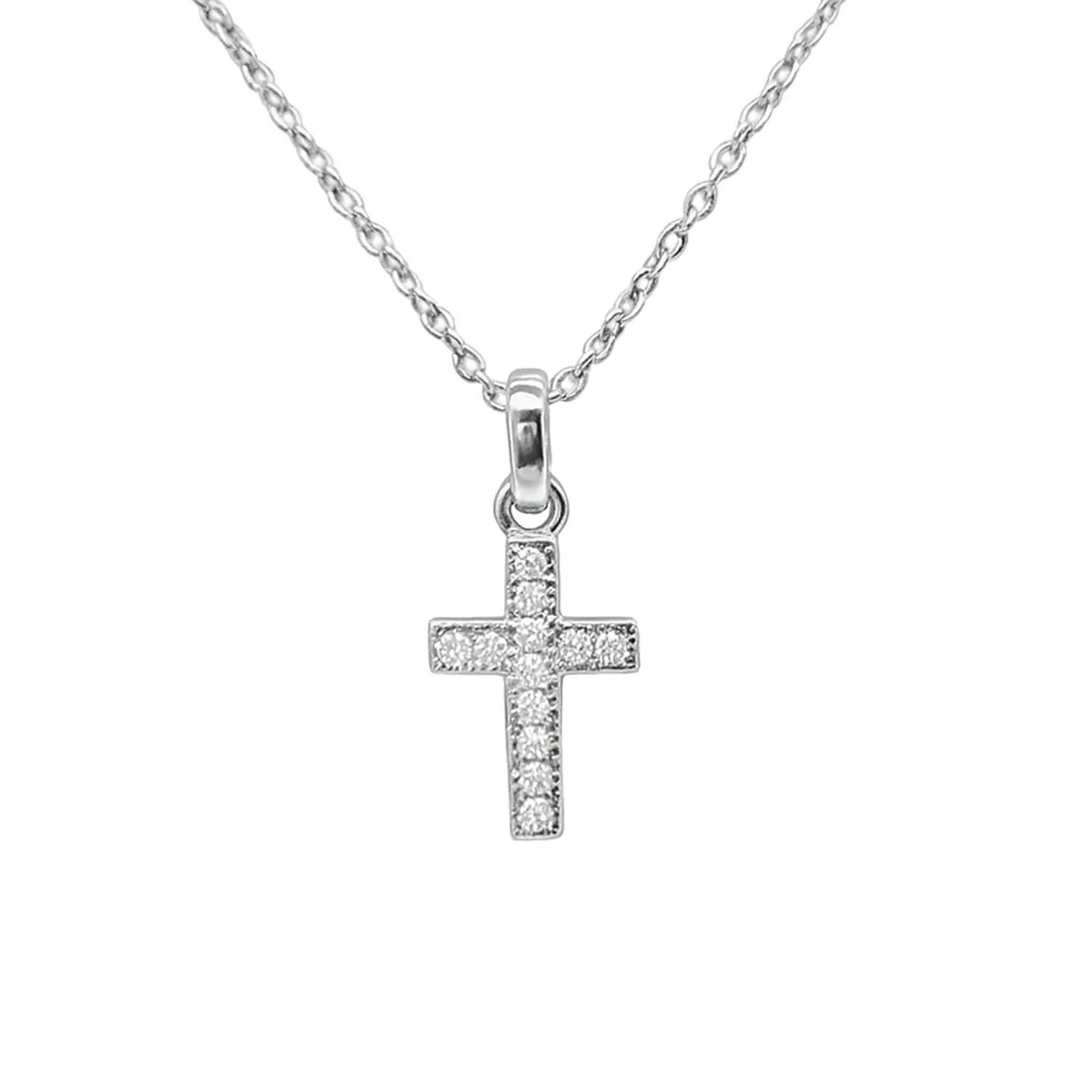 Abgebildet ist eine zarte Damen-Halskette aus 925 Sterling Silber mit funkelndem Kreuzanhänger aus Zirkonia, ideal als zeitloser Alltagsschmuck und religiöses Geschenk.