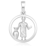 Das Bild zeigt einen runden Sternzeichen-Anhänger Wassermann aus poliertem 925 Sterling Silber mit filigraner Figur und Krug für schmuckliebende Damen und Herren.