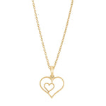 Feine Damen-Halskette mit offenem Doppelherz-Anhänger aus hochwertigem Silber bzw. vergoldetem Silber, minimalistisch gestaltet und ideal als Geschenk für Frauen.