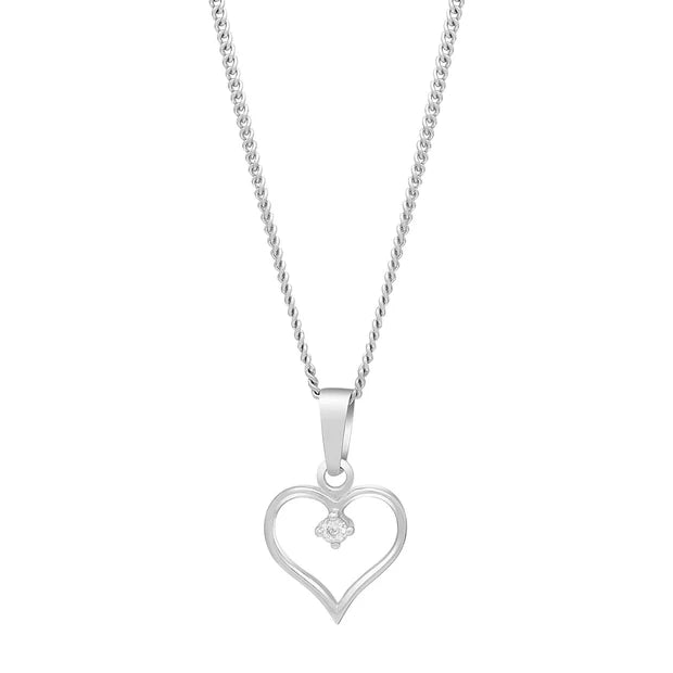 Zarte Damen-Halskette mit offenem Herzanhänger aus Silber oder vergoldetem Silber, verziert mit einem funkelnden Stein, ideal als romantisches Geschenk.