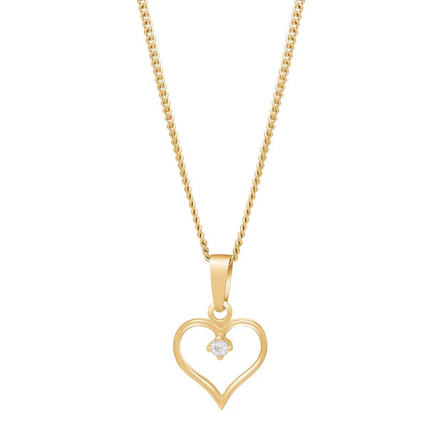 Zarte Damen-Halskette mit offenem Herzanhänger aus Silber oder vergoldetem Silber, verziert mit einem funkelnden Stein, ideal als romantisches Geschenk.