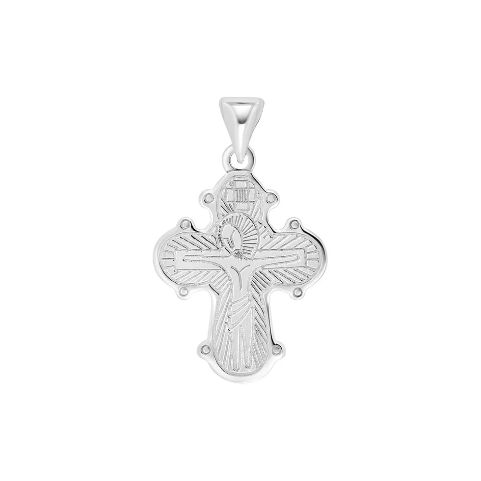 Der Kreuzanhänger zeigt ein fein graviertes, orthodox inspiriertes Kreuz aus 925 Sterling Silber, wahlweise gelbvergoldet, und eignet sich als dezent religiöser Schmuck für gläubige Damen und Herren.