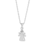 Diese feine Damen-Halskette aus 925 Sterling Silber zeigt einen kleinen Engelanhänger mit Zirkonia-Stein und eignet sich ideal für Frauen und Mädchen als Schutzsymbol.