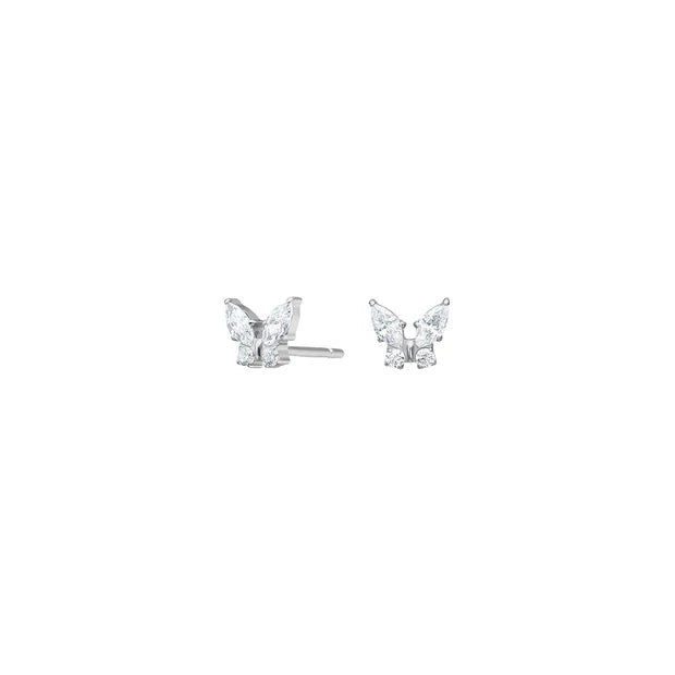 Zarte Damen-Ohrstecker in Schmetterlingsform aus vergoldetem Metall mit funkelnden Zirkonia, ideal für Frauen und Mädchen, die femininen, dezenten Schmuck lieben.