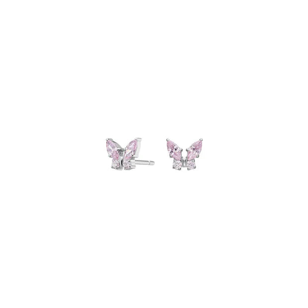 Zarte Damen-Ohrstecker in Schmetterlingsform aus vergoldetem Metall mit funkelnden Zirkonia, ideal für Frauen und Mädchen, die femininen, dezenten Schmuck lieben.