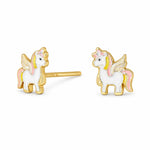 Diese Kinder-Ohrstecker aus 925 Sterling Silber zeigen liebevoll emaillierte Einhörner mit Regenbogen-Mähne und sind ideal als zarter Schmuck für kleine Mädchen geeignet.
