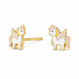 Diese Kinder-Ohrstecker aus 925 Sterling Silber zeigen liebevoll emaillierte Einhörner mit Regenbogen-Mähne und sind ideal als zarter Schmuck für kleine Mädchen geeignet.