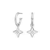 Auf dem Produktbild sind filigrane Damen-Creolen aus 925 Sterling Silber, wahlweise vergoldet, mit kleinen Sternanhängern und funkelndem Zirkonia für stilbewusste Frauen zu sehen.