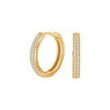 Abgebildet sind elegante Klappcreolen aus 925 Sterling Silber, wahlweise vergoldet, mit Zirkonia-Pavé-Besatz – ideal für stilbewusste Frauen als Alltagsschmuck oder Geschenk.