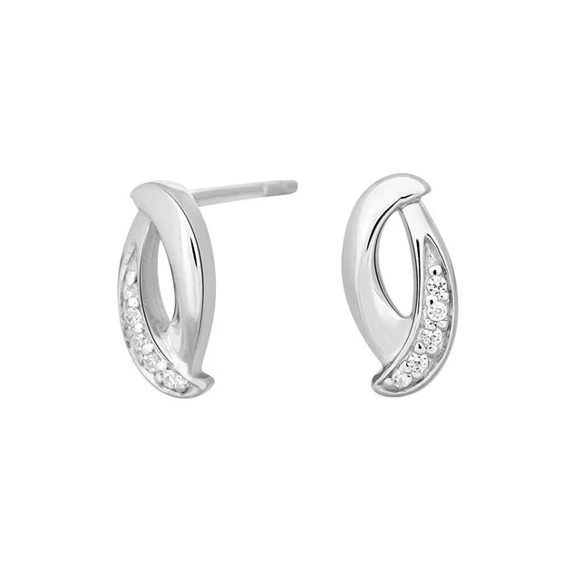 Das Bild zeigt elegante Damen-Ohrstecker aus 925 Sterling Silber mit geschwungenem Tropfendesign und funkelnden Zirkonia, ideal für stilbewusste Frauen im Alltag und zu besonderen Anlässen.